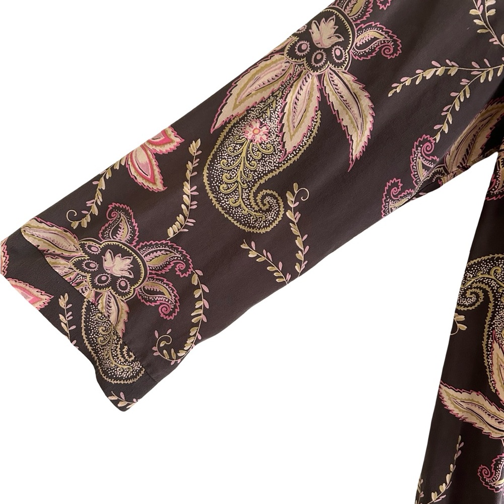 Mossimo Brown Paisley 100% Silk Button Down Shirt Mini Dress Size XL - Picture 6 of 8
